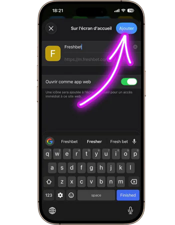 Freshbet Confirmez l'installation iOS